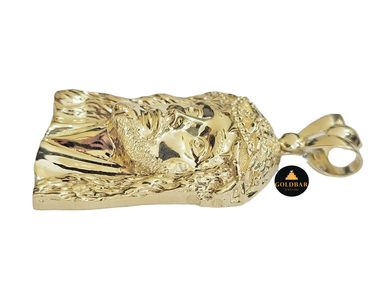 Real 10k Yellow Gold Charm Pendant Jesus Face Head 2.2" Inch For Chain, 10KT