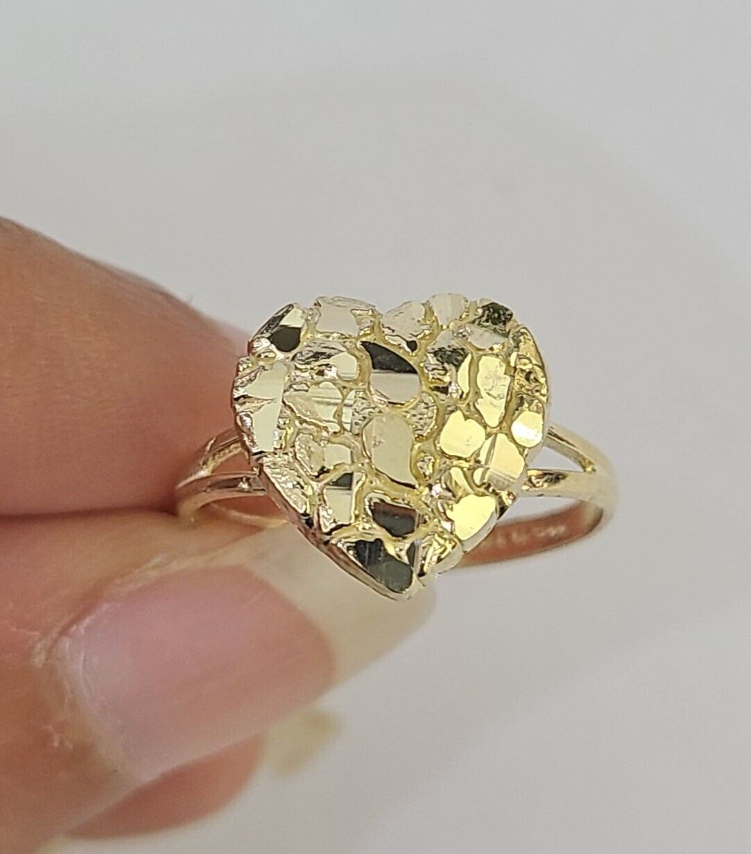 Real 10k Nugget Heart Ring Band Wedding Engagement Women Yellow Gold All Sizes