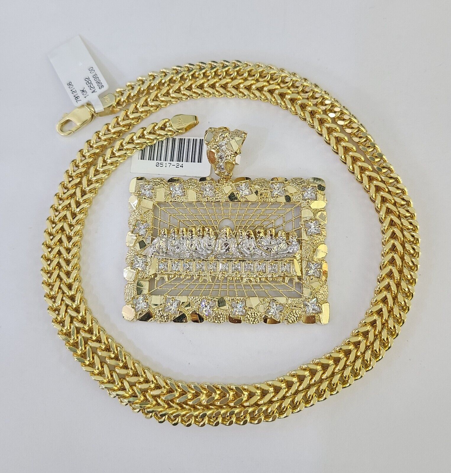 10K Franco Chain Last Supper Pendant Charm Necklace 20"-26" 5mm Gold SET Yellow