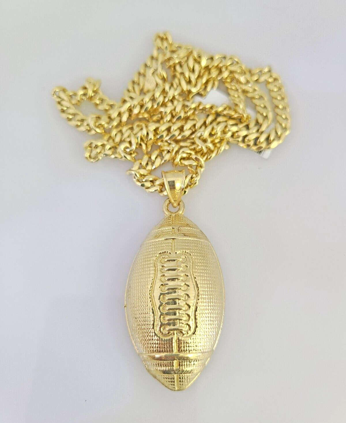 10k Foot Ball Charm Miami Cuban Chain Pendant Set 5mm Necklace Yellow Gold