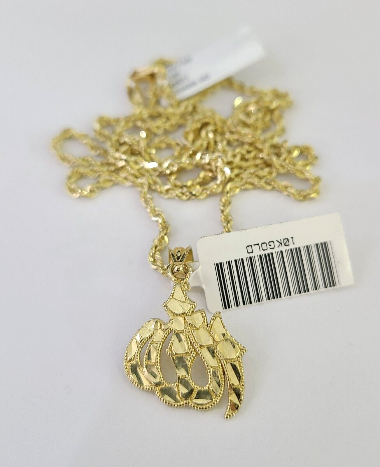 10k Solid Rope Chain 2mm Allah Pendant Charm Necklace SET 18-22" Ladies