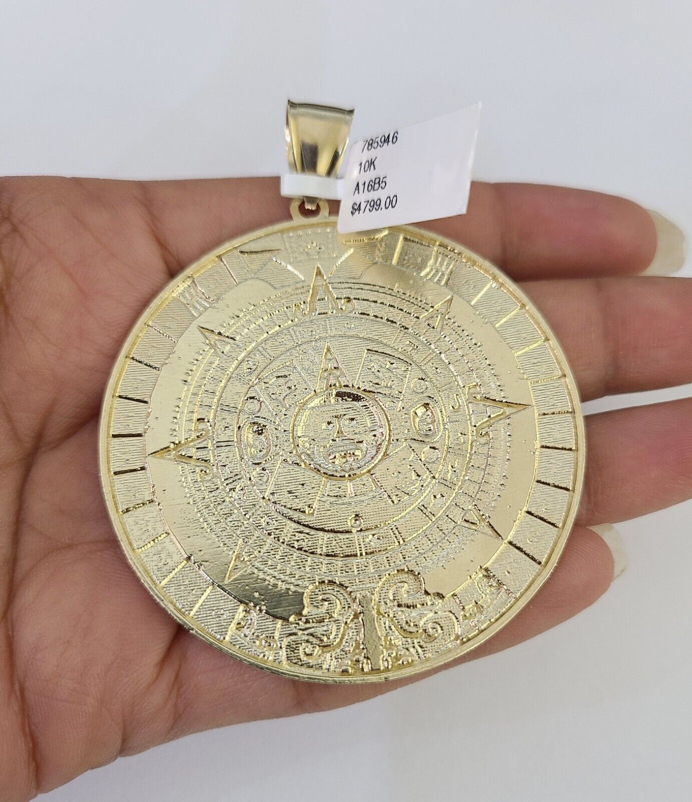 10K Miami Cuban Link Chain Mayan Calendar Pendent Charm 6mm 20"-30" Inch
