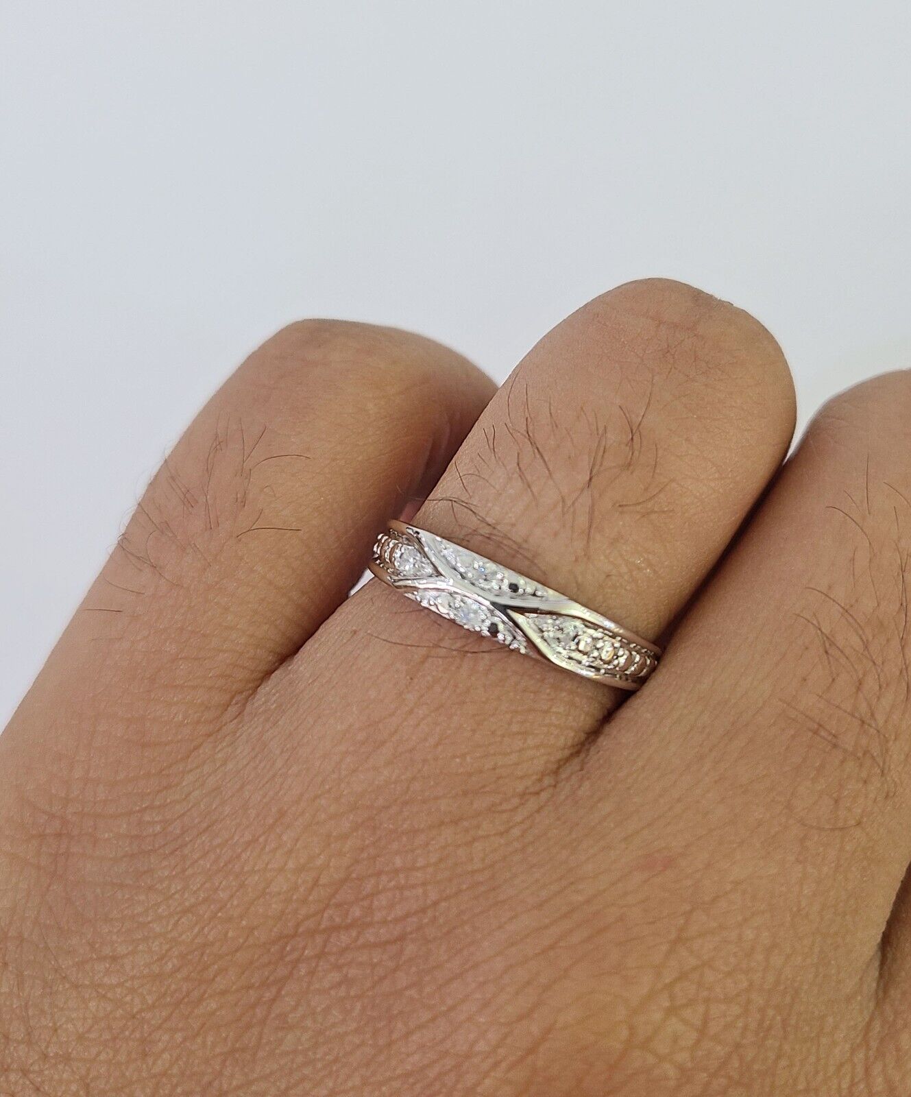 REAL 10k White Gold Diamond Ring Ladies Men Trio SET Wedding Engagement Genuine