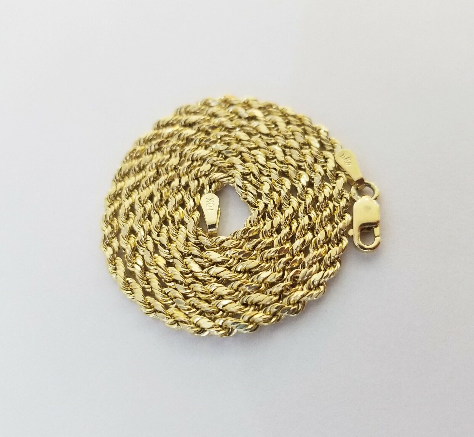 10kYellow Gold round circle Jesus charm 18" inch rope chain 2mm 10kt gold set