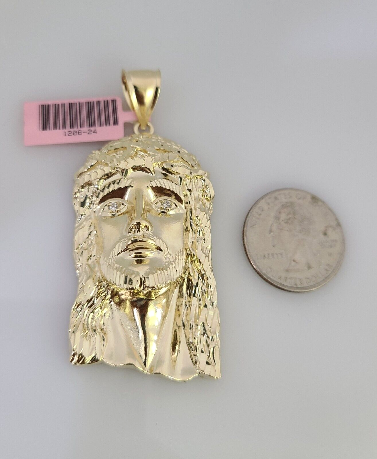 14k Gold Chain Jesus Head Charm Solid Cuban Curb 10mm 20"-30" SET Necklace