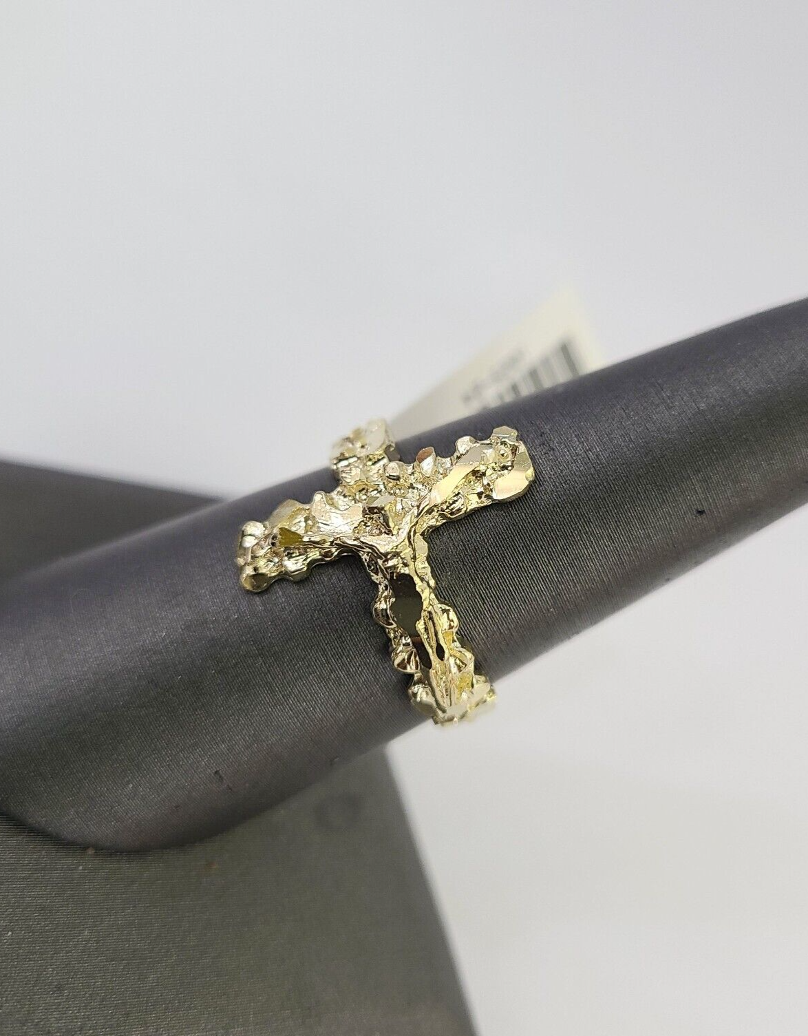 REAL 10K Gold Jesus Cross Nugget Ring Band Style Rings 10Kt Yellow All Sizes