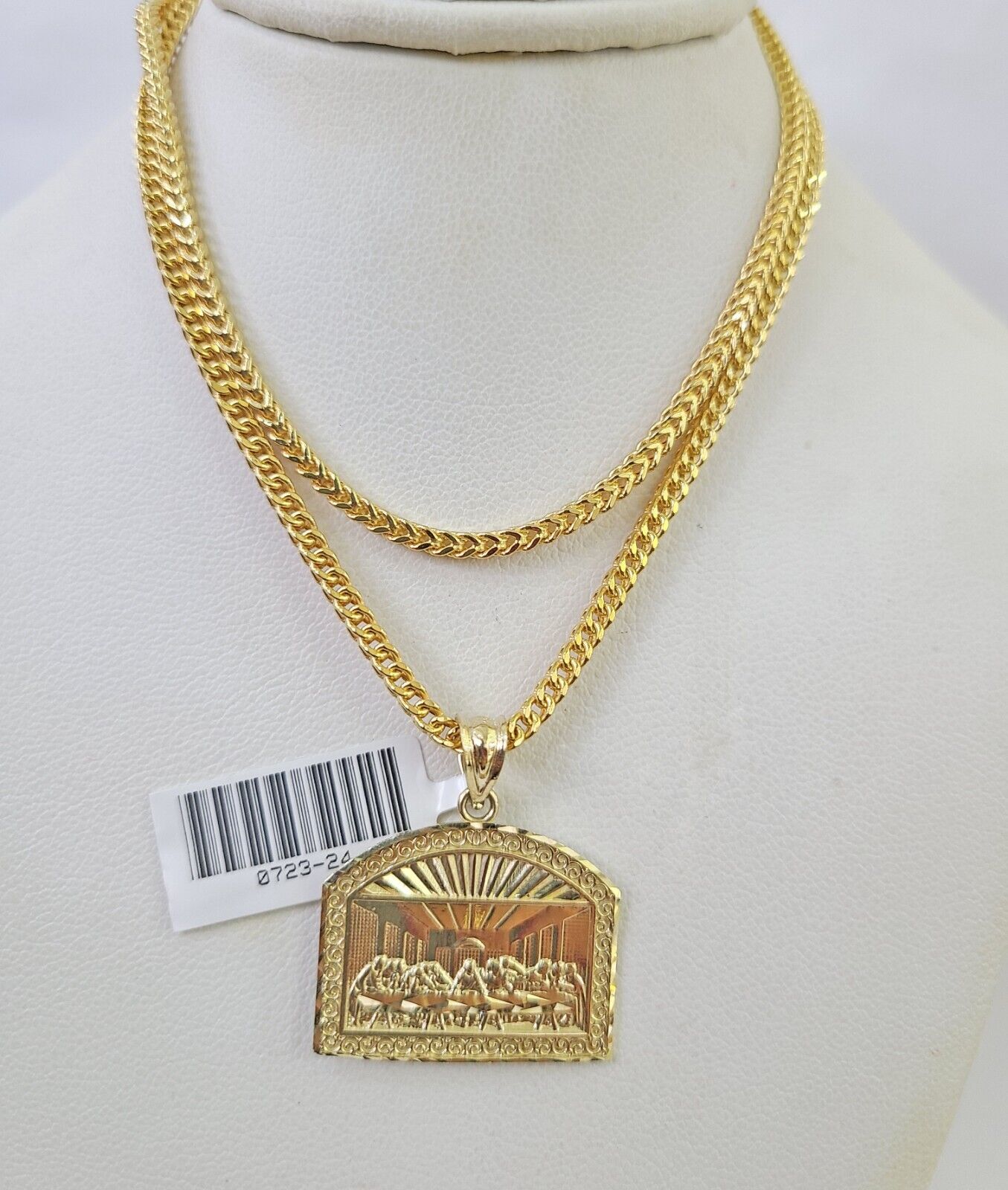10K Gold Franco Chain Last Supper Charm Pendant 20-26 inches 2.5mm REAL Yellow