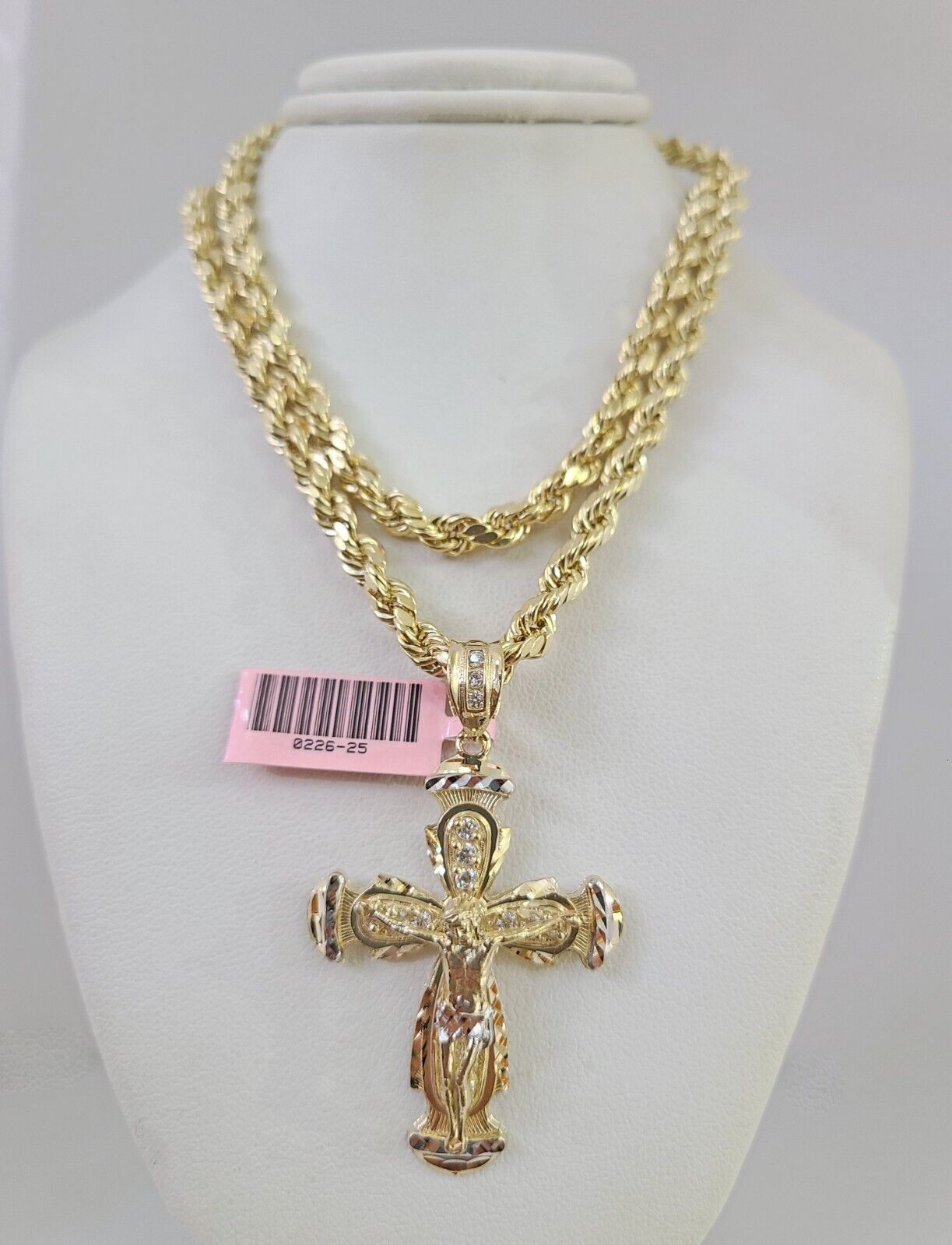 14k Gold Rope Chain Necklace Set 6mm Jesus Cross Charm Pendant 18"-28" inch