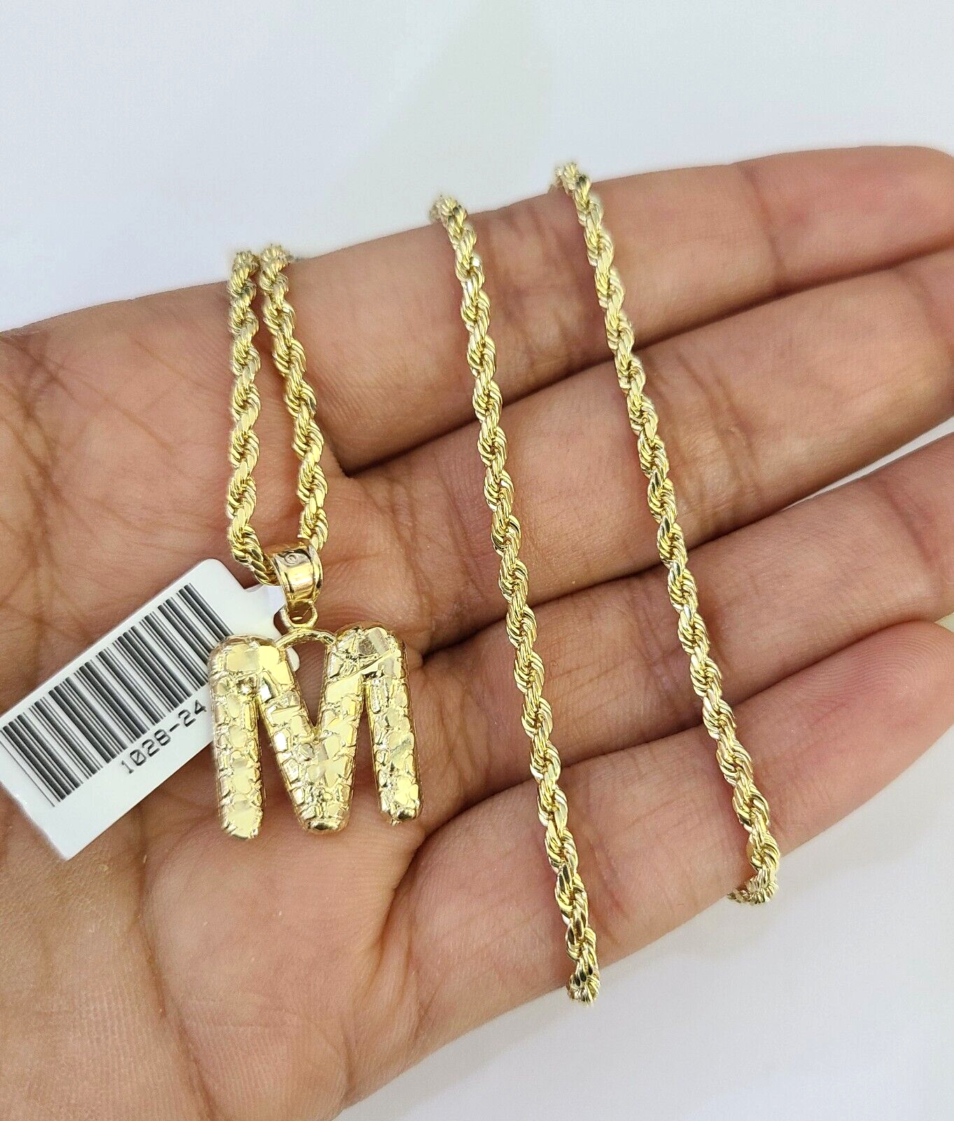 10k Gold Initial M Charm Rope Chain 16"-26" 2.5mm SET Necklace Alphabet Pendant
