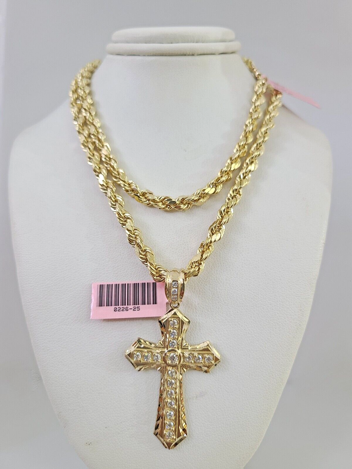14k Gold Rope Chain Necklace Set 6mm Jesus Cross Charm Pendant 18"-28" inch