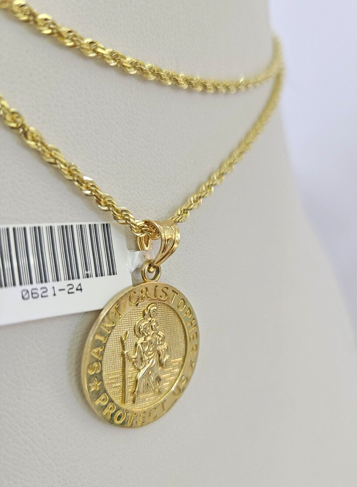 10k Solid Rope Chain 2mm Saint Cristopher Pendant Necklace SET 18-22 in Ladies