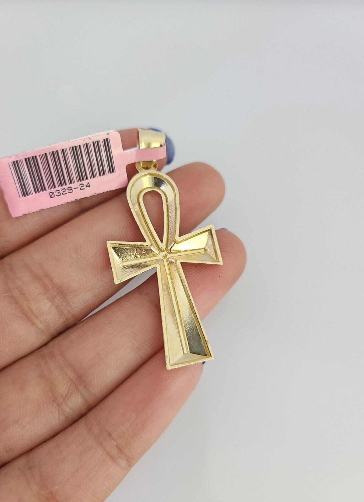 14k Gold Solid Chain Ankh Cross Pendant Set 14kt Miami Cuban Link 3mm Charm