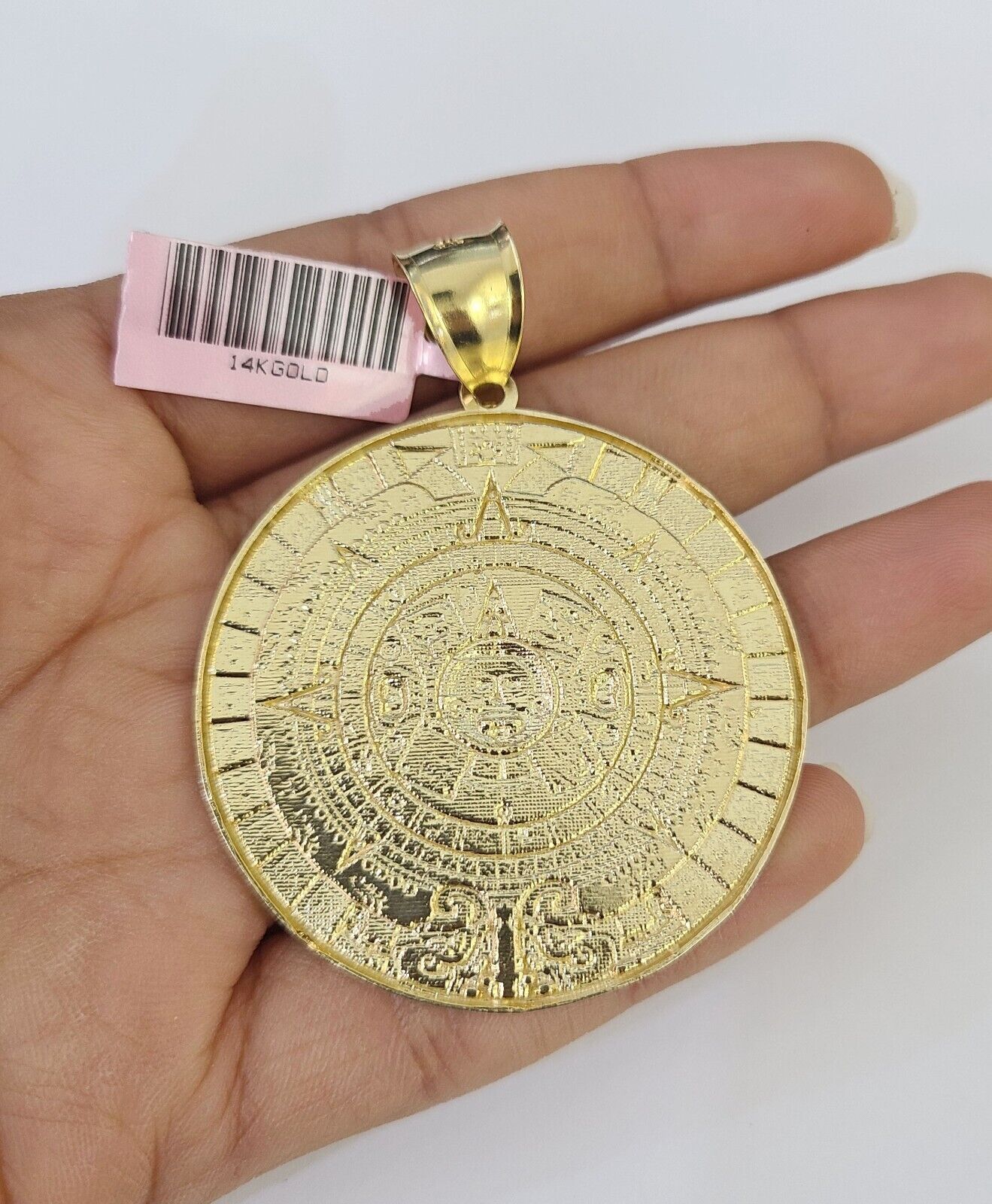 14k Figaro Chain Mayan Calendar Charm Pendant Gold 7mm 20-30 inch SET Necklace