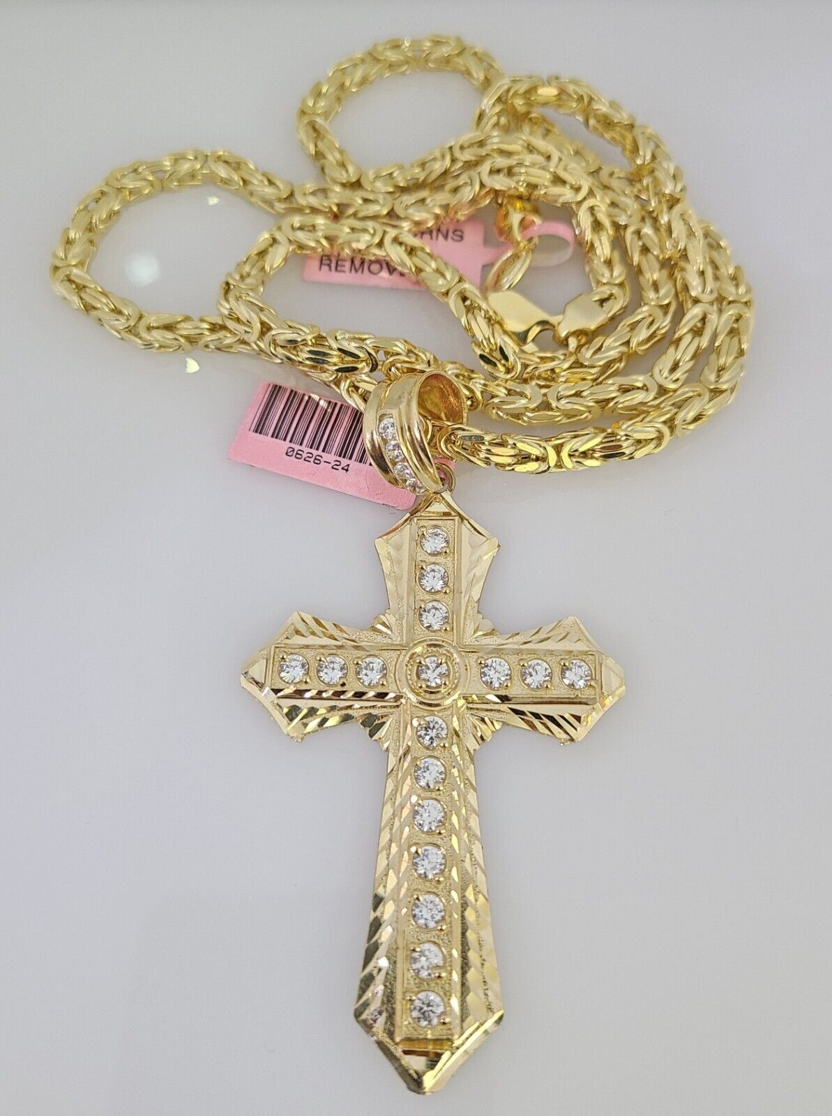 14K Gold Necklace Chain Jesus Cross Charm Turkish Byzantine 4mm 24" Pendant