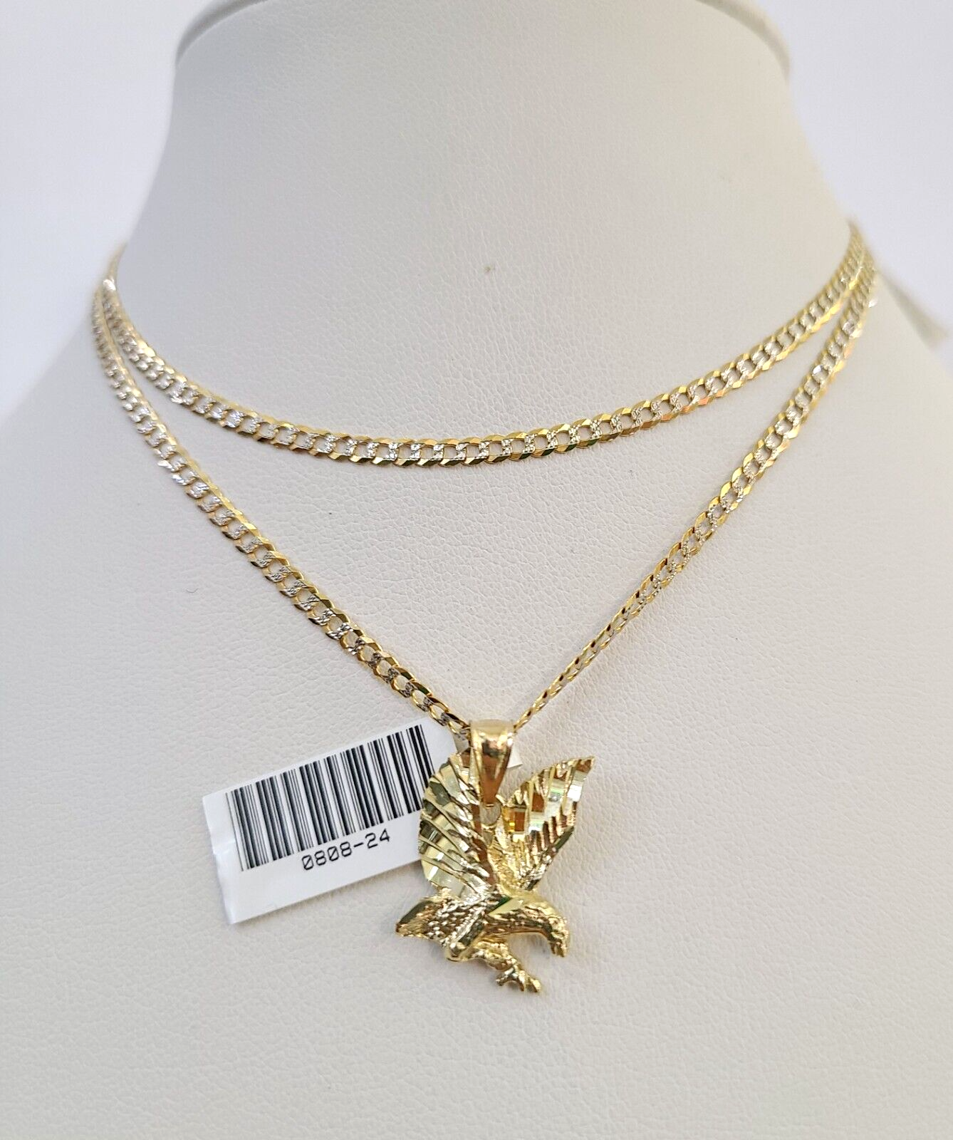 10k Solid Gold Cuban Curb Chain Flying Eagle Pendant 2mm 18"-24" SET Necklace