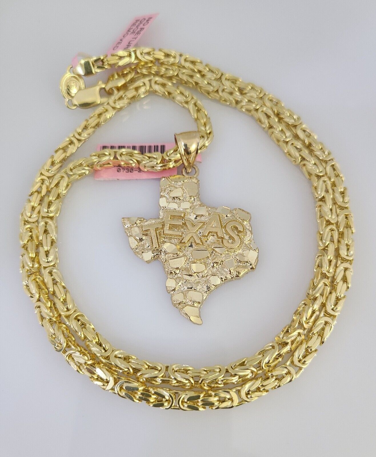 14K Gold Necklace Chain Texas Map Charm Turkish Byzantine 4mm 24" Pendant