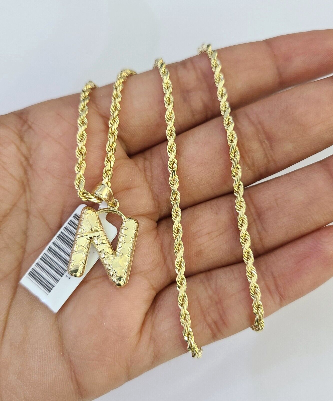 10k Gold Initial N Charm Rope Chain 16"-26" 2.5mm SET Necklace Alphabet Pendant
