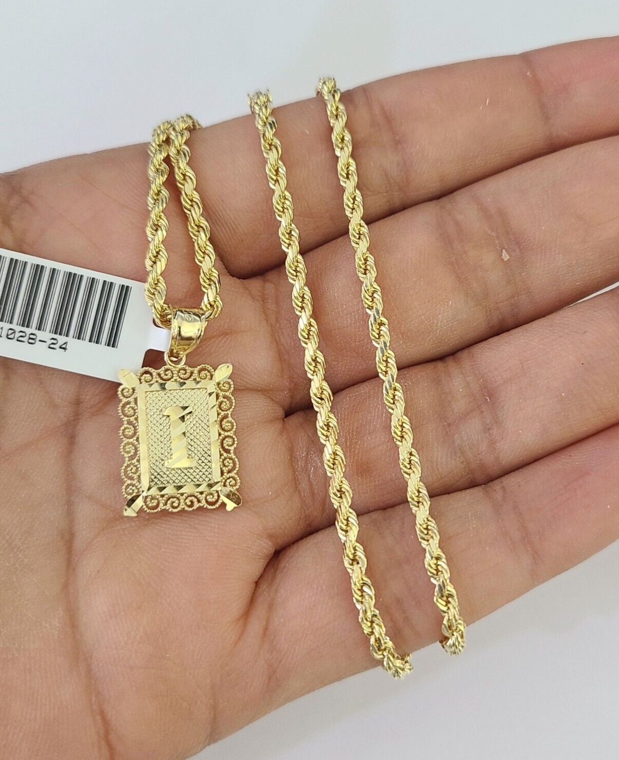 10k Gold Initial I Charm Rope Chain 16"-26" 2.5mm SET Necklace Alphabet Pendant