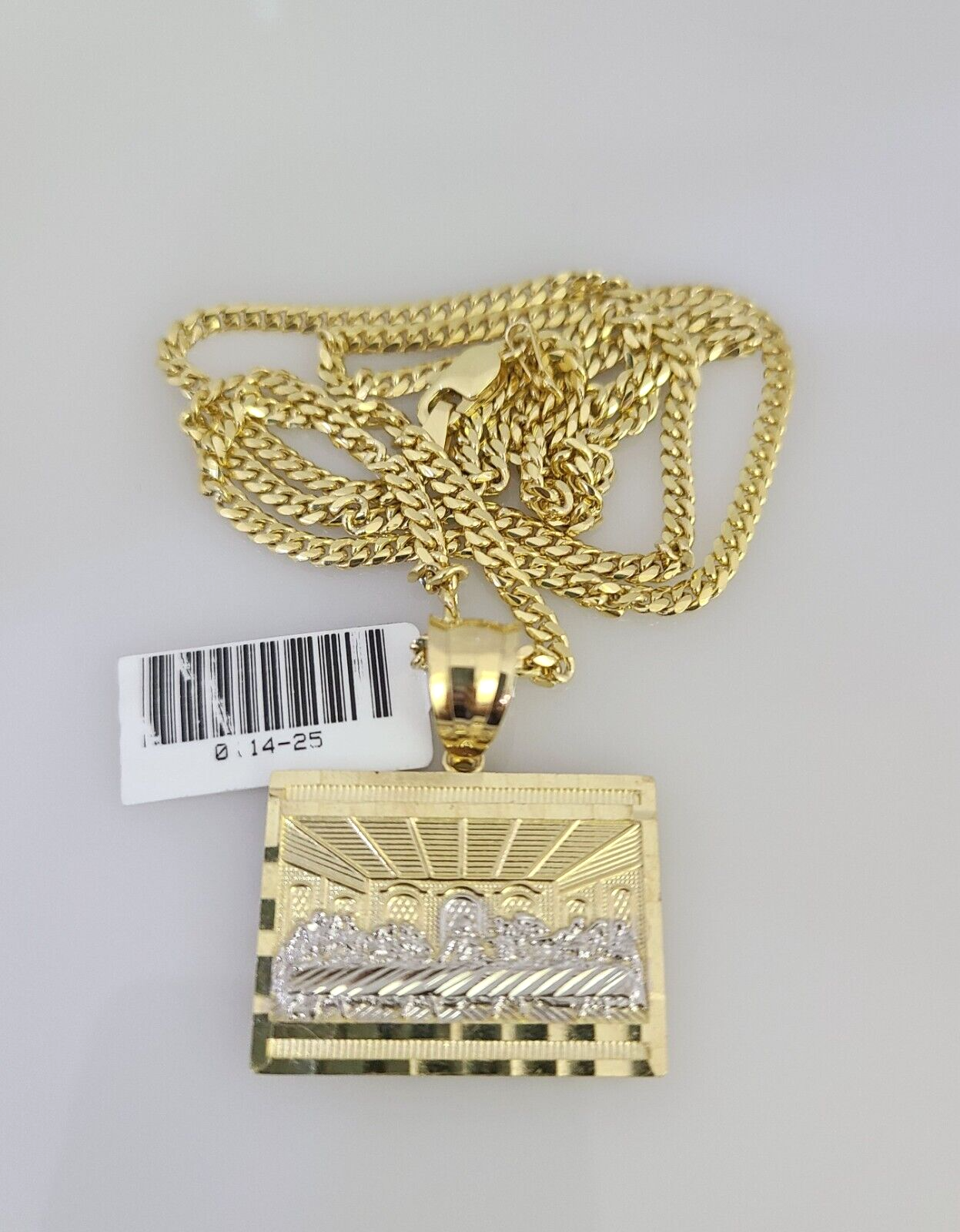 10K Solid Gold Miami Cuban Chain SET Last Supper Pendant Charm 18"-26" 2.5mm