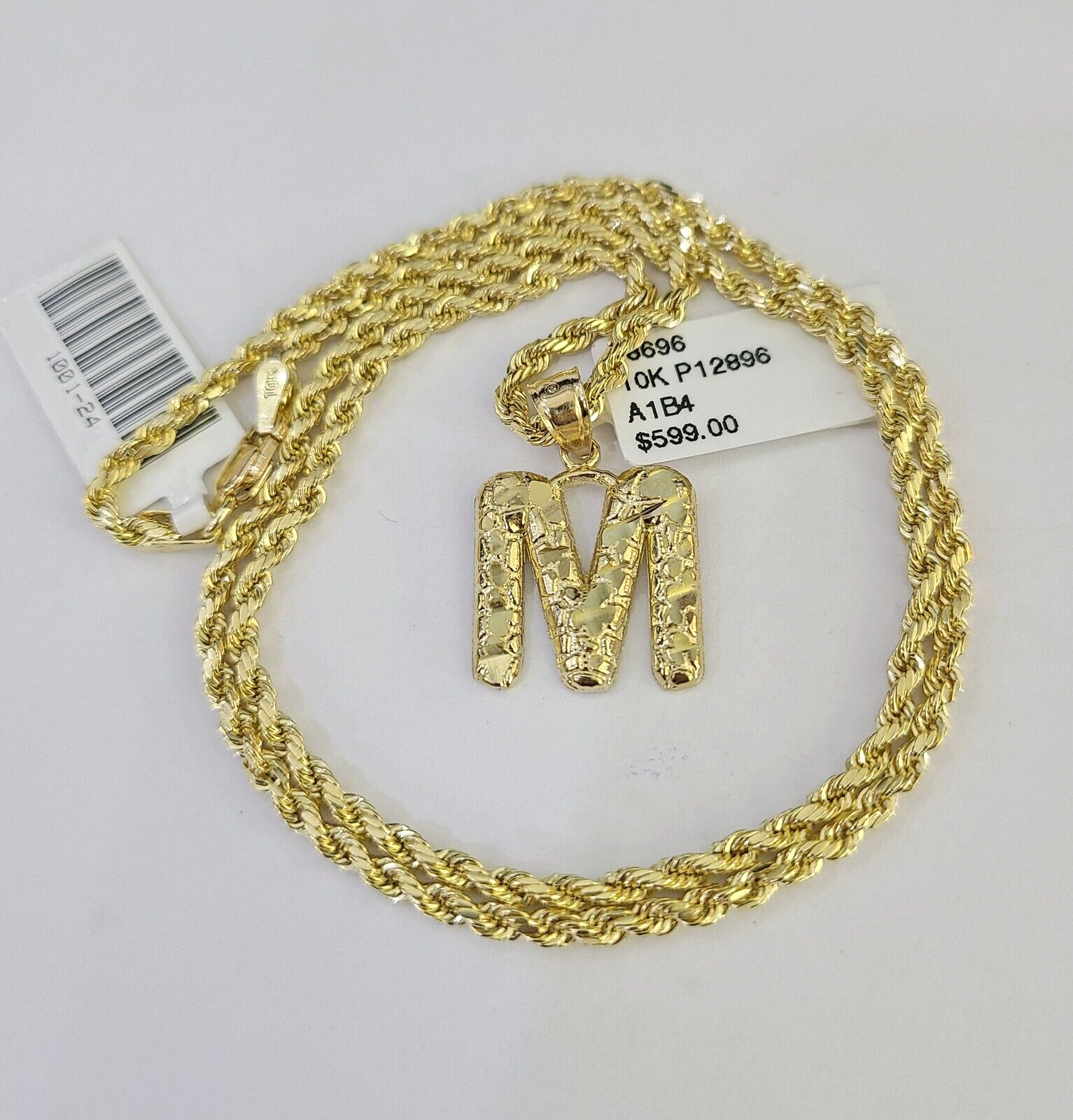 10k Gold Initial M Charm Rope Chain 16"-26" 2.5mm SET Necklace Alphabet Pendant