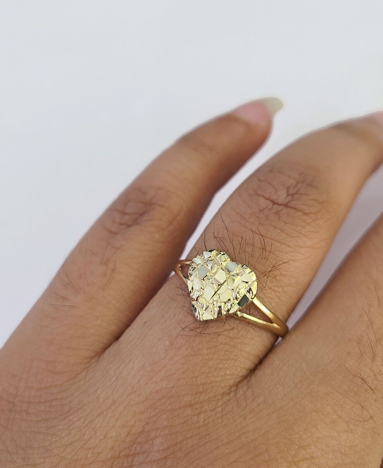 Real 10k Nugget Heart Ring Band Wedding Engagement Women Yellow Gold All Sizes