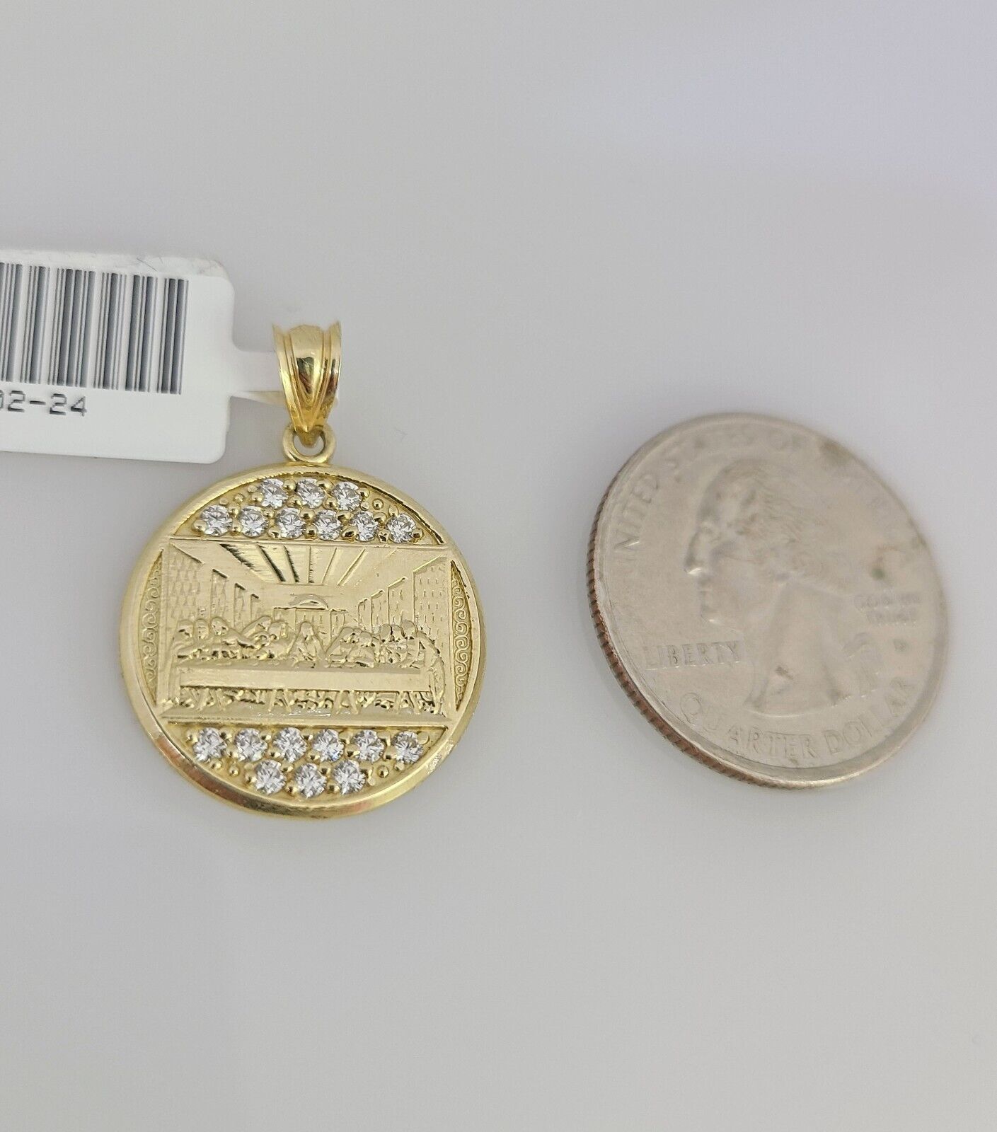 Real 10k Gold Chain Pendant SET Last Supper Charm Miami Cuban Link Necklace 2mm