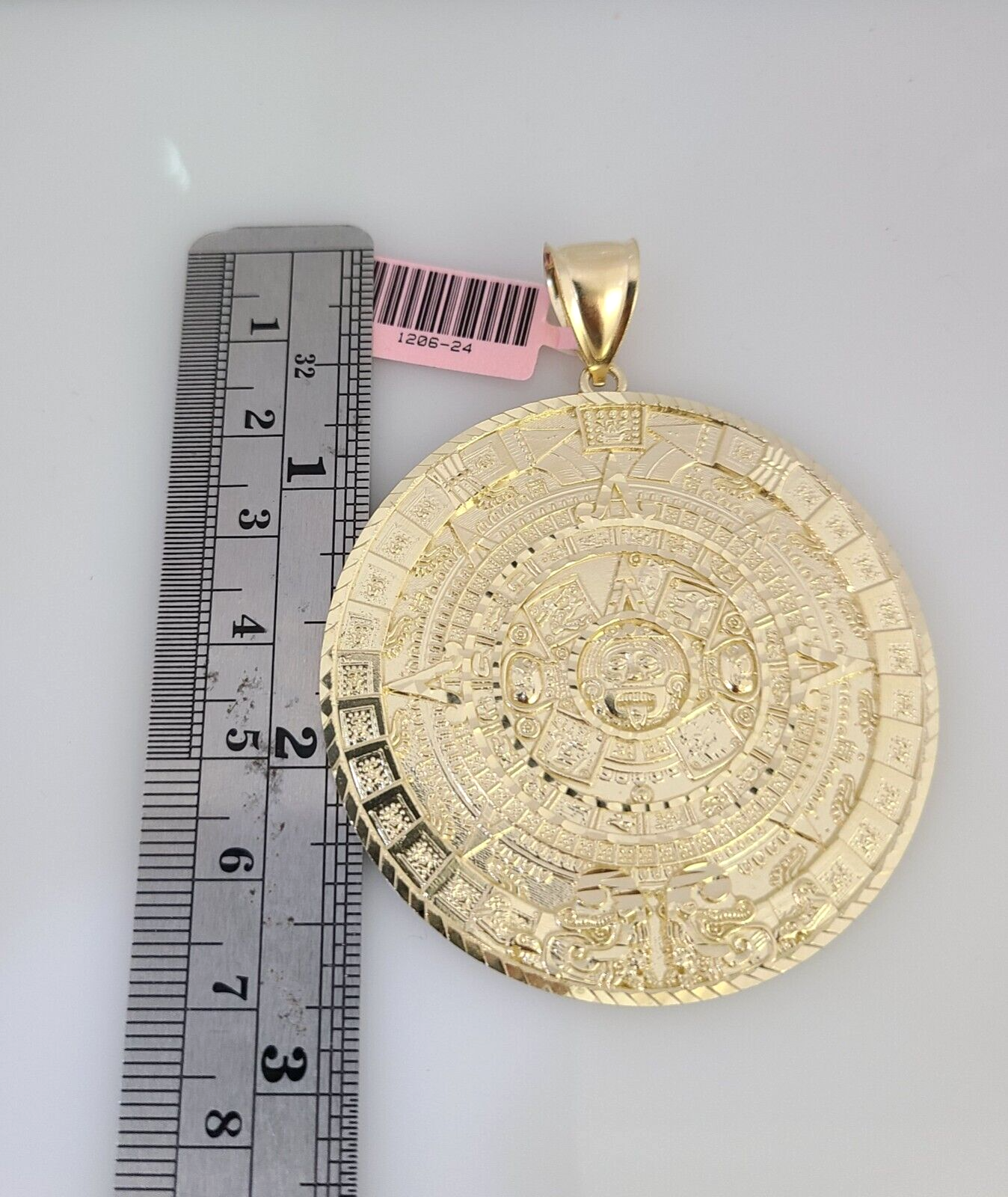 14k Gold Chain Mayan Calendar Charm Solid Cuban Curb 10mm 20"-30" SET Necklace