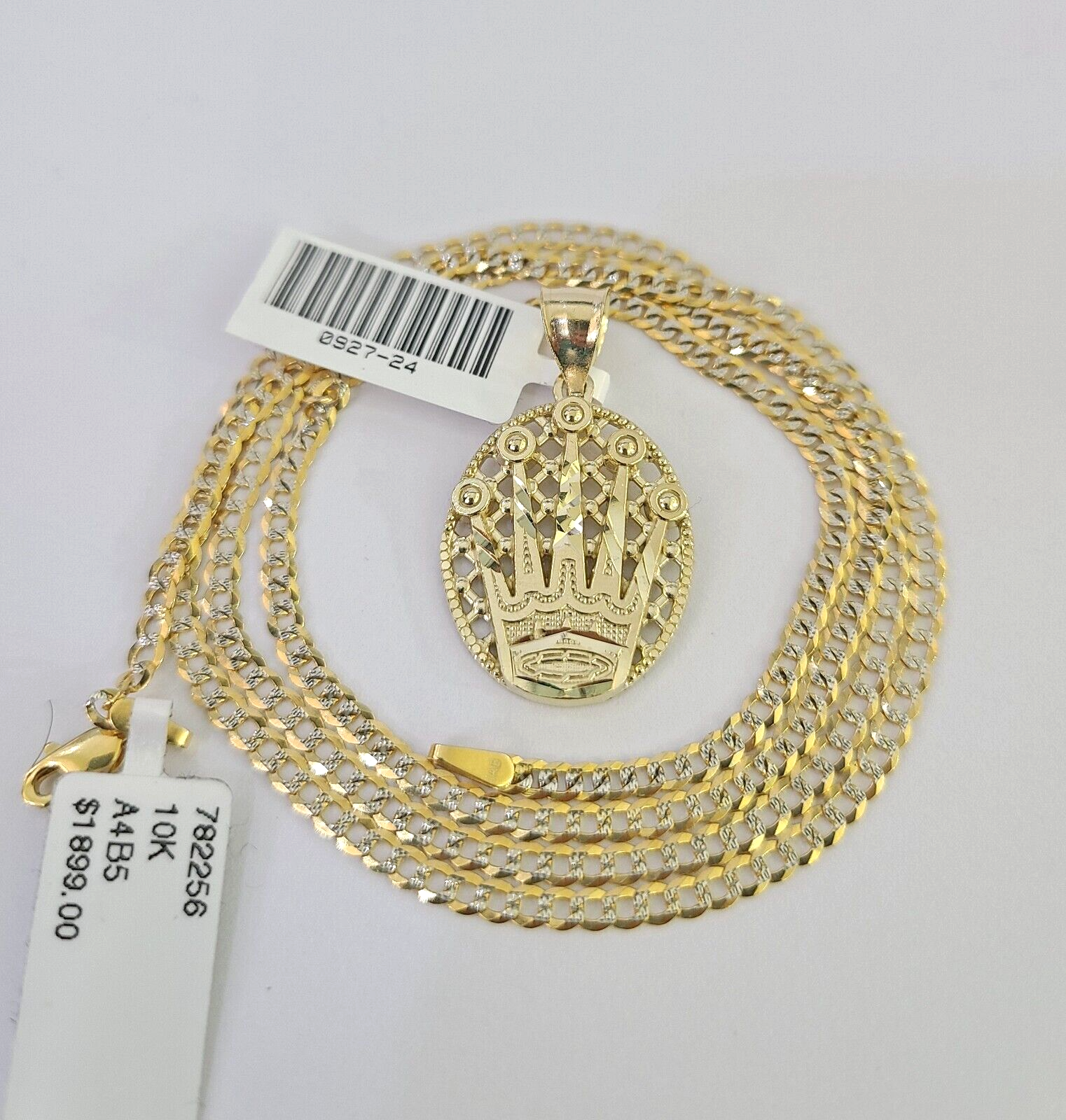 10k Solid Gold Cuban Curb Chain Crown Pendant 2mm 18"-24" SET Necklace