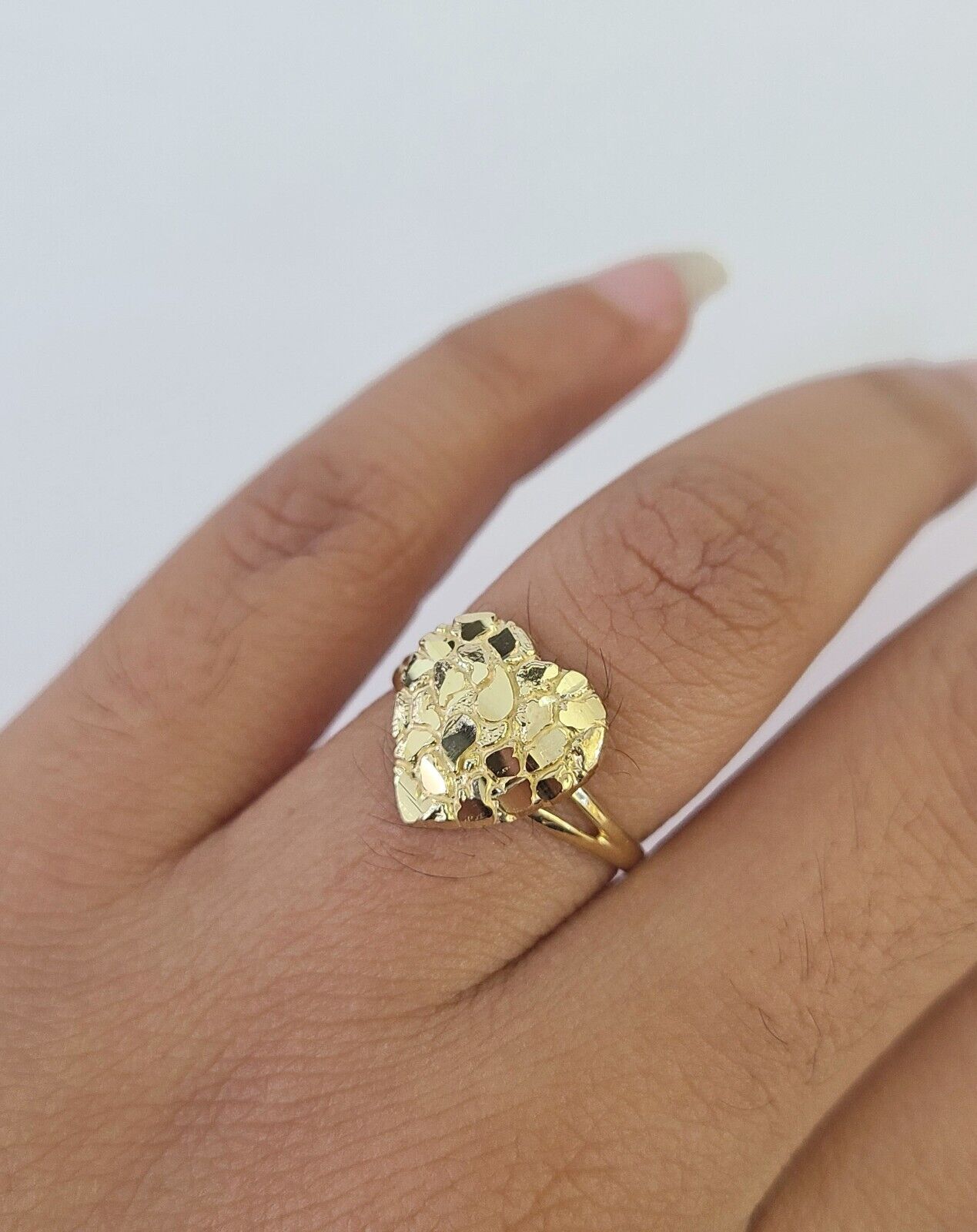 Real 10k Nugget Heart Ring Band Wedding Engagement Women Yellow Gold All Sizes