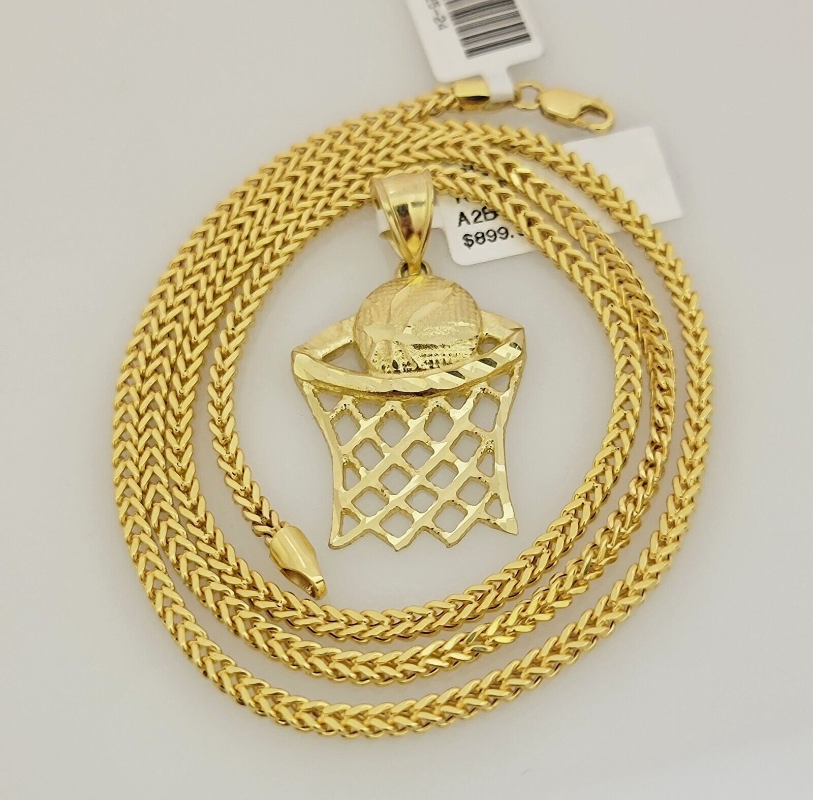 Real 10k Gold Franco Chain Basketball Charm pendant Set 2.5mm Necklace 22 Inch