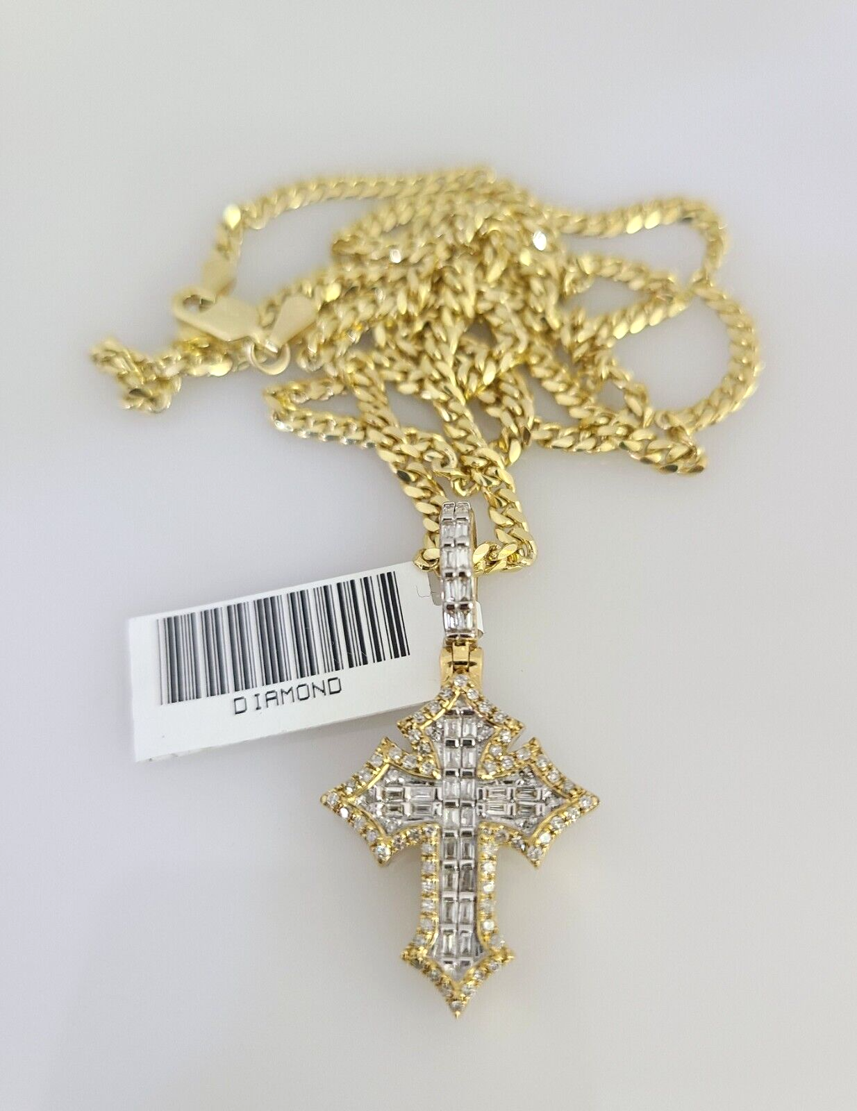 10K Solid Gold Miami Cuban Chain SET Diamond Jesus Cross Charm 18"-26" 2.5mm