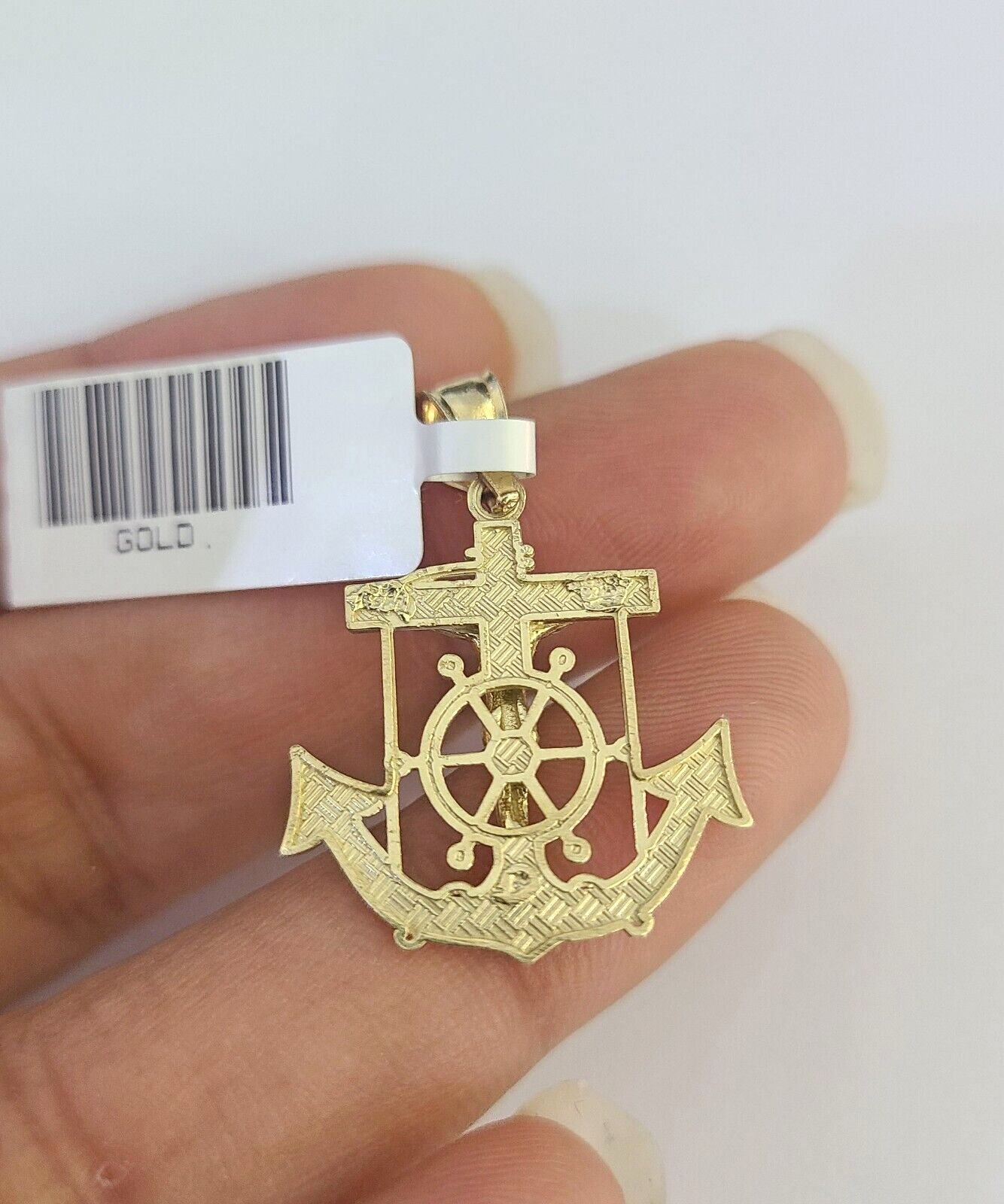 10K Solid Franco Chain Jesus Anchor Pendant Charm Necklace 16"-22" 1mm Gold