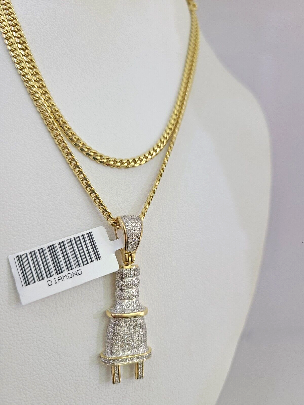 10K Solid Gold Miami Cuban Chain SET Diamond Plug Charm 18"-26" 2.5mm Necklace