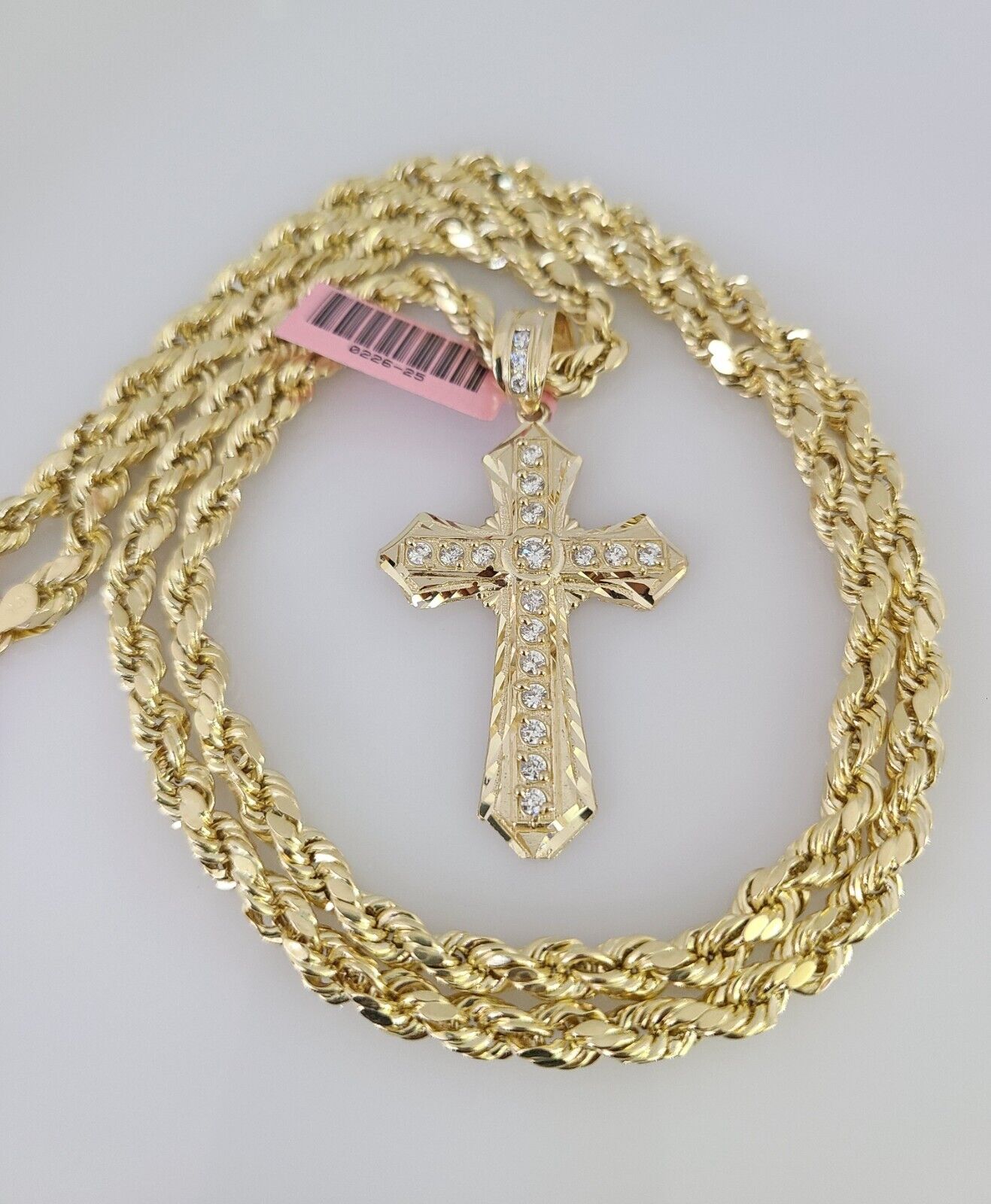 14k Gold Rope Chain Necklace Set 6mm Jesus Cross Charm Pendant 18"-28" inch