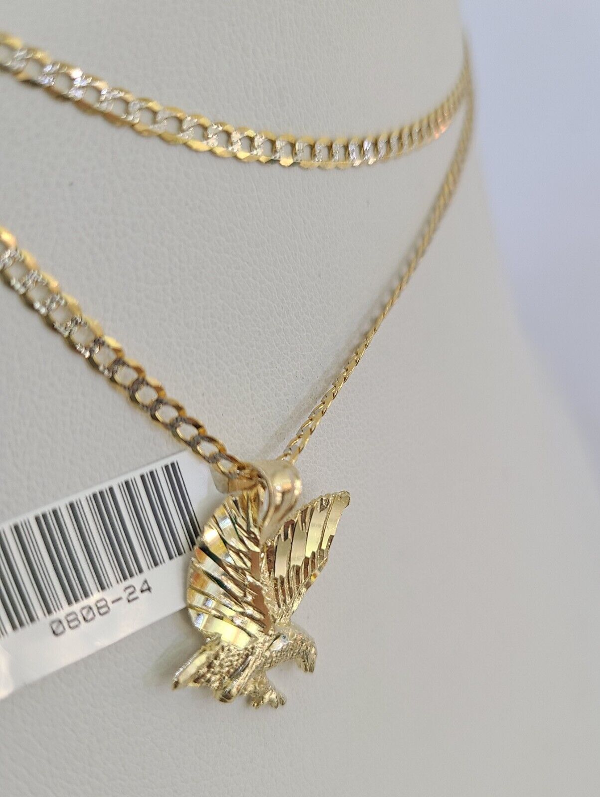 10k Solid Gold Cuban Curb Chain Flying Eagle Pendant 2mm 18"-24" SET Necklace