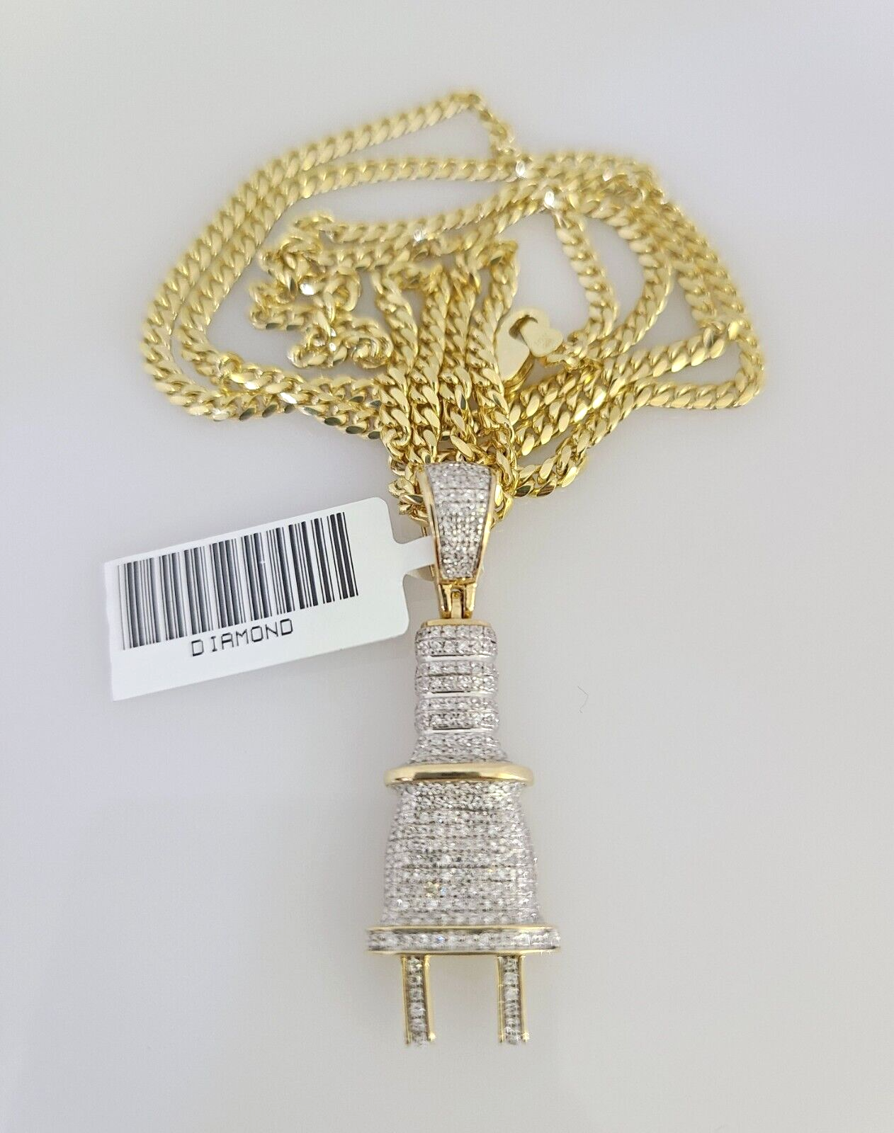 10K Solid Gold Miami Cuban Chain SET Diamond Plug Charm 18"-26" 2.5mm Necklace