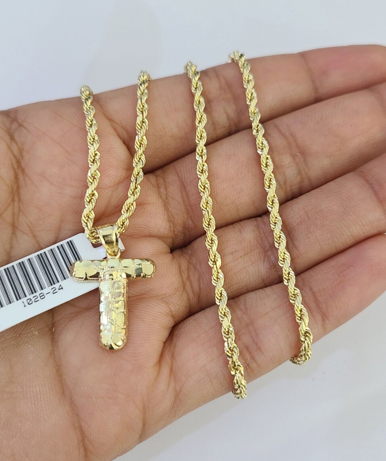 10k Gold Initial T Charm Rope Chain 16"-26" 2.5mm SET Necklace Alphabet Pendant