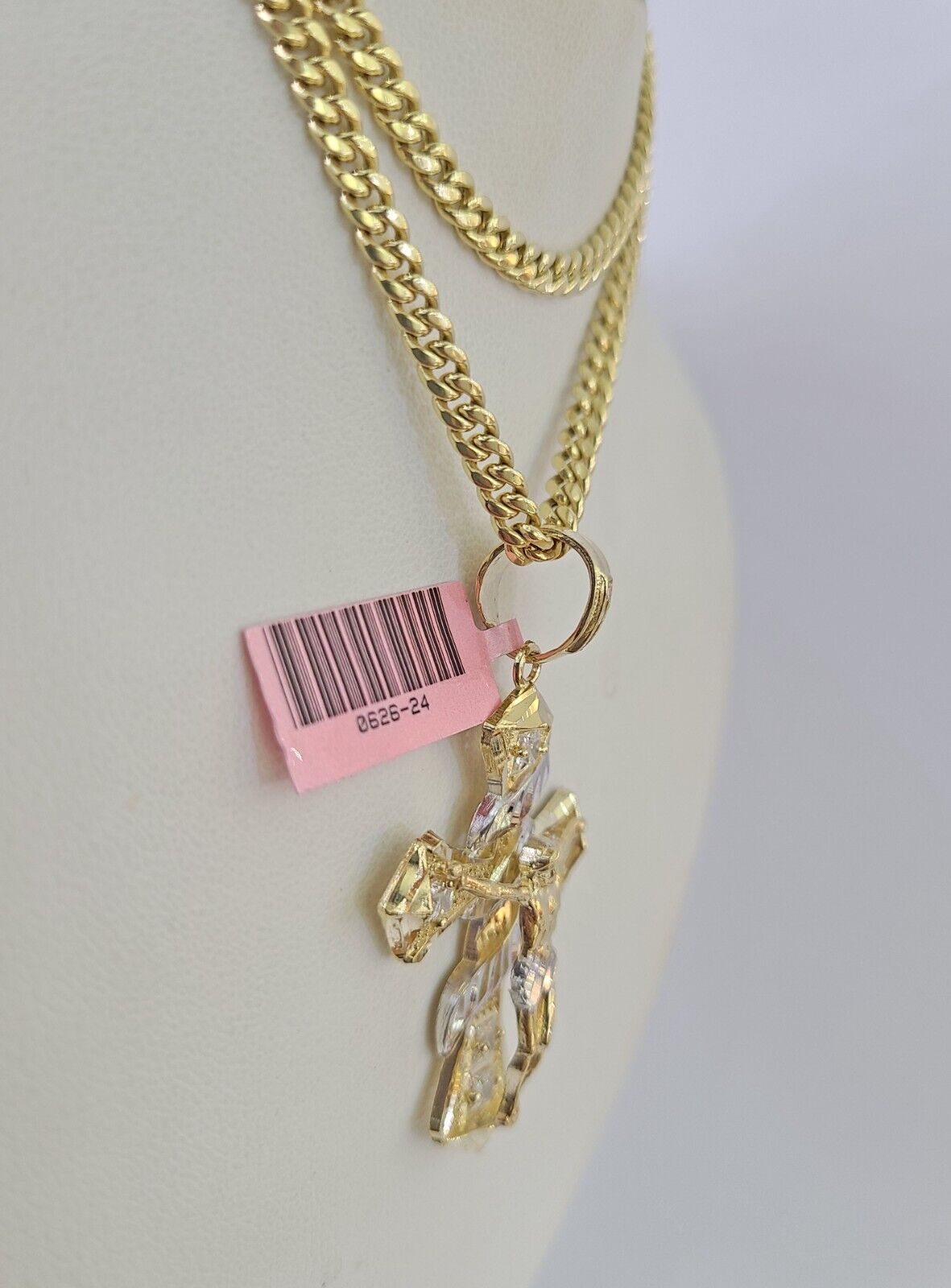 Real 14k Chain Cross Charm Set Miami Cuban Link 4mm Necklace Pendant 20"