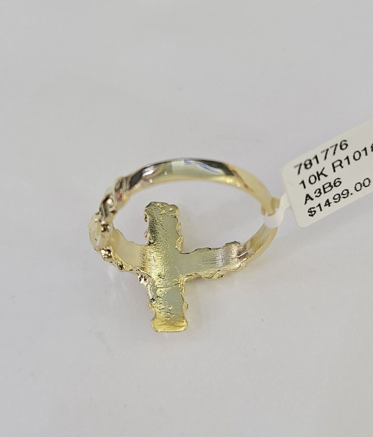 REAL 10K Gold Jesus Cross Nugget Ring Band Style Rings 10Kt Yellow All Sizes