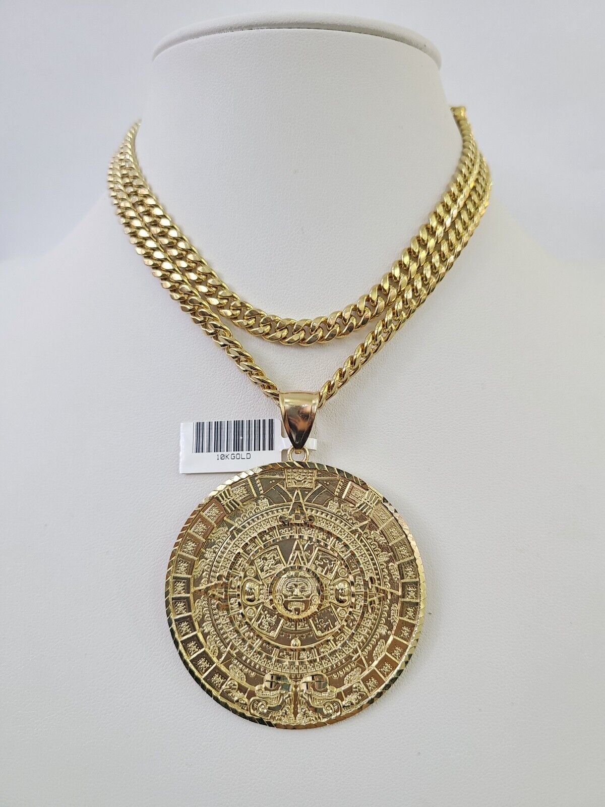 10K Miami Cuban Link Chain Mayan Calendar Pendent Charm 6mm 20"-30" Inch
