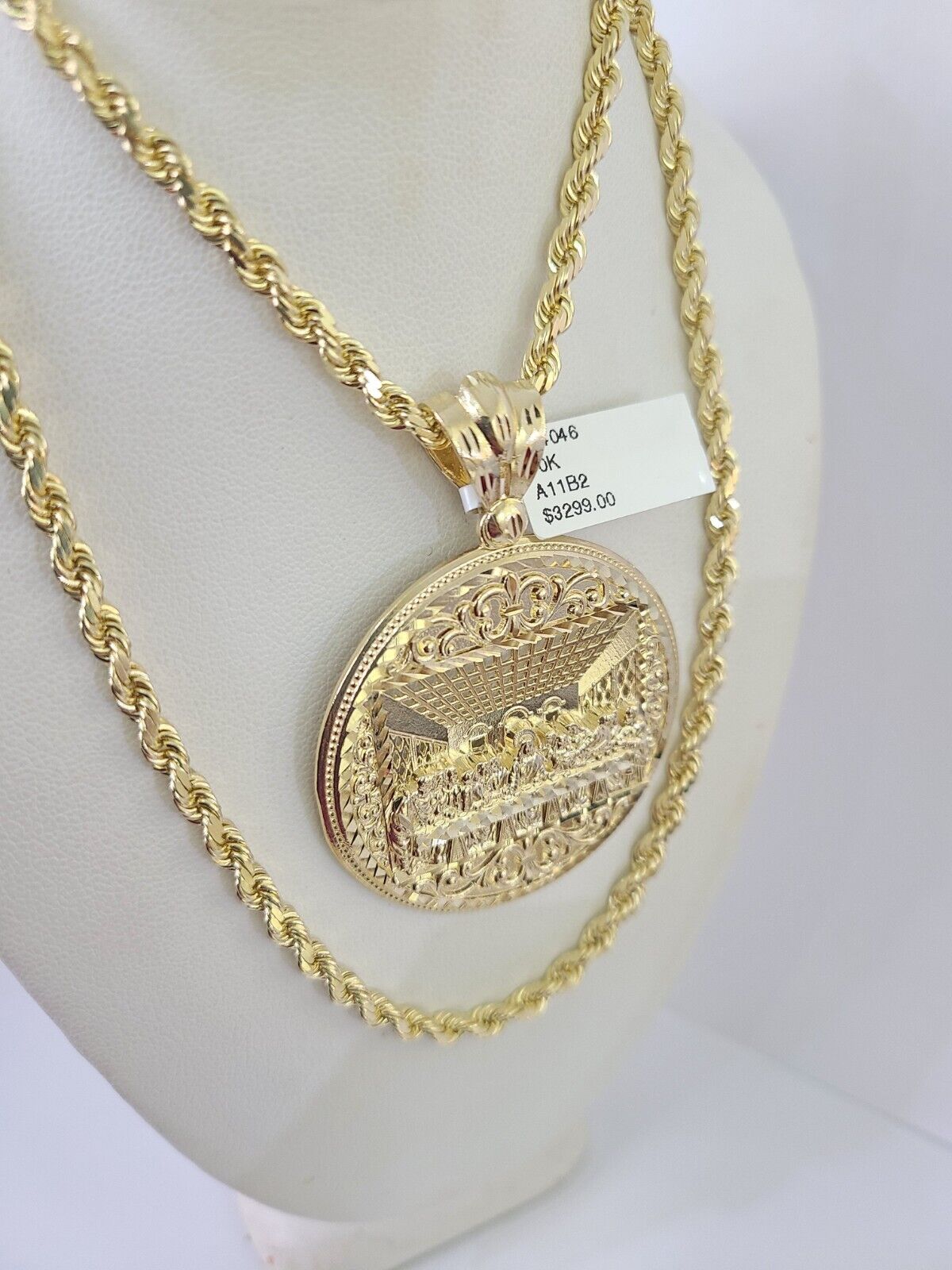 10k Solid Rope Chain Last Supper Charm Set 4mm 20"-28" Necklace Gold Yellow