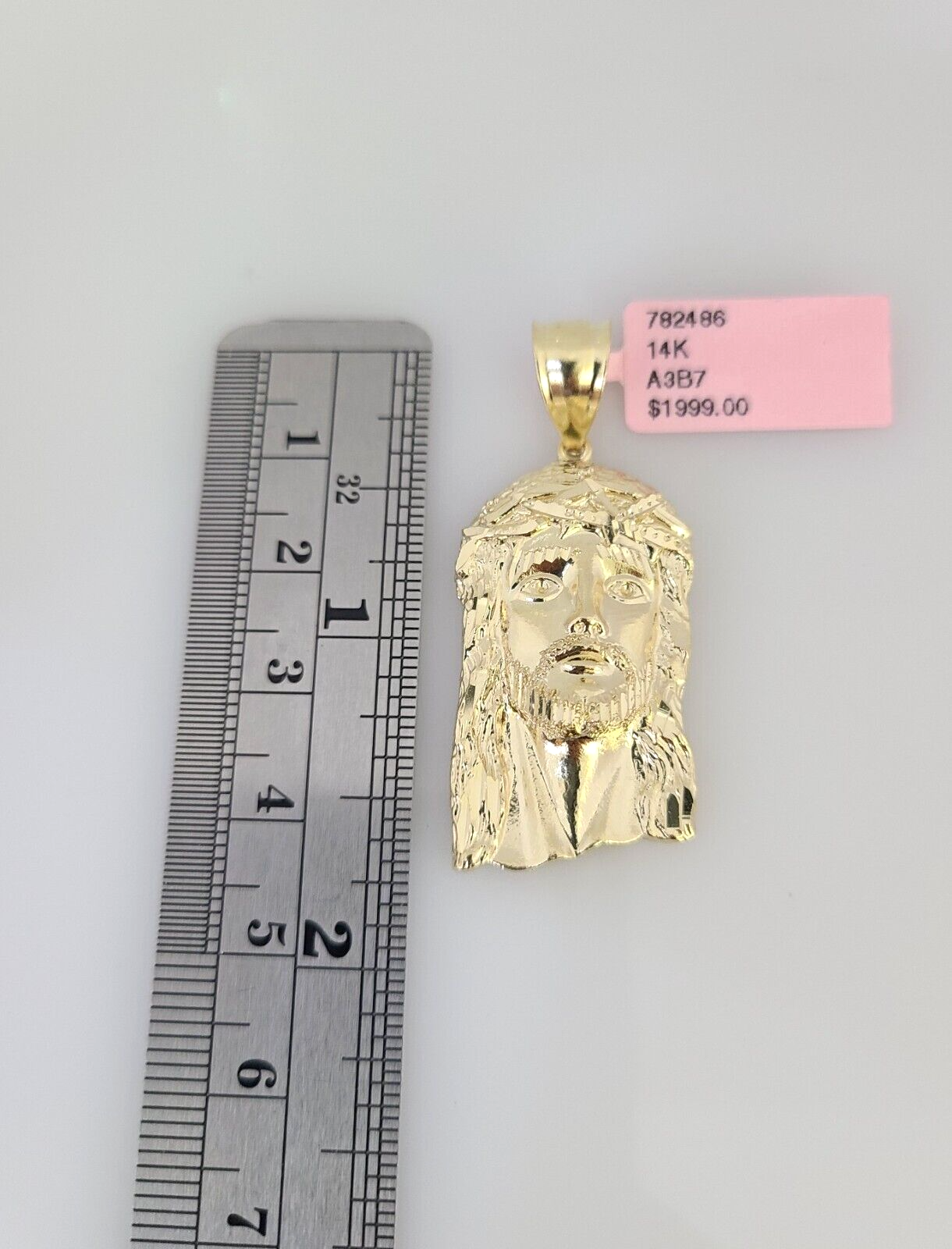 14k Gold Solid Chain Jesus Head Pendant Set 14kt Miami Cuban Link 3mm Charm