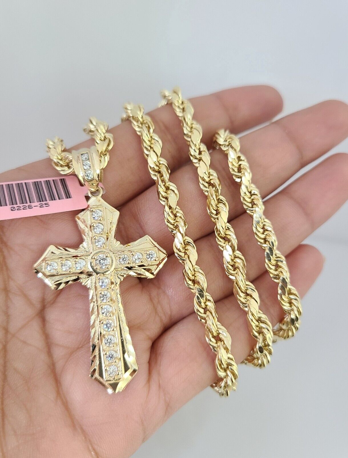 14k Gold Rope Chain Necklace Set 6mm Jesus Cross Charm Pendant 18"-28" inch