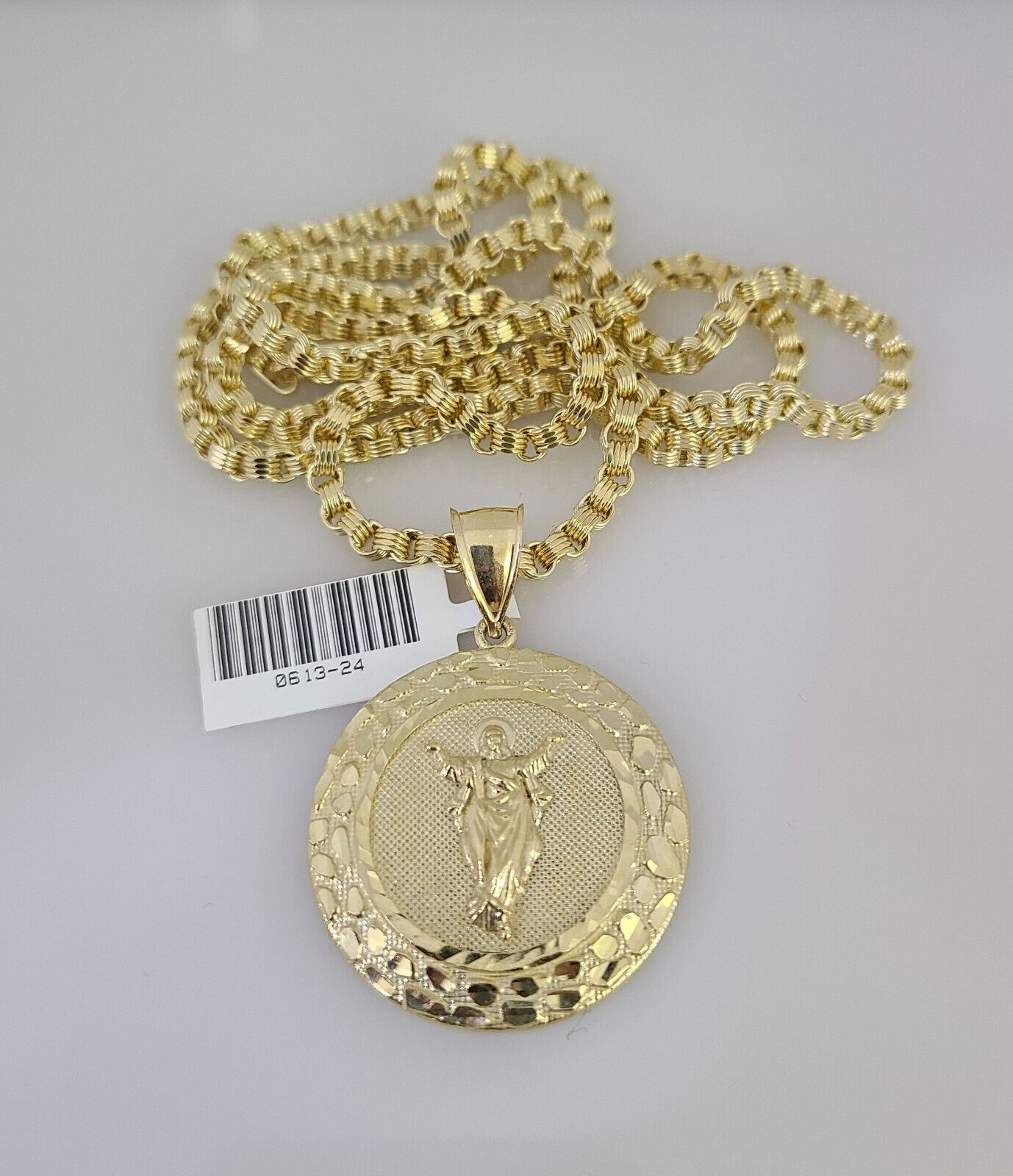10k Gold Byzantine Chain Nugget Jesus Pendant SET REAL 10kt 3mm 18"-28" 10Kt