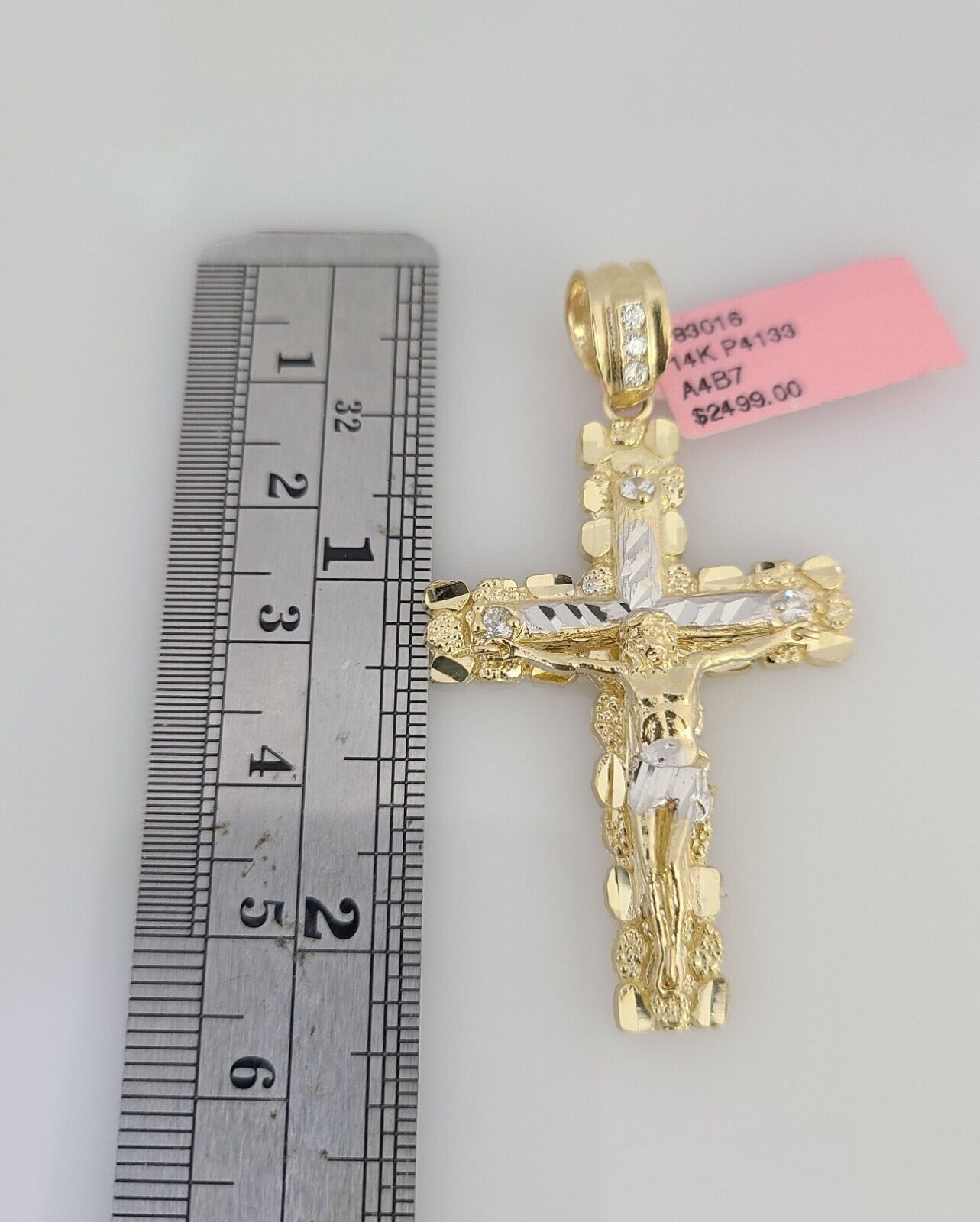 14K Gold Necklace Chain Jesus Nugget Cross Turkish Byzantine 4mm 24" Pendant