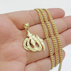 10k Gold Allah Charm Miami Cuban Chain 20" 3mm Necklace Pendant , REAL 10kt SET