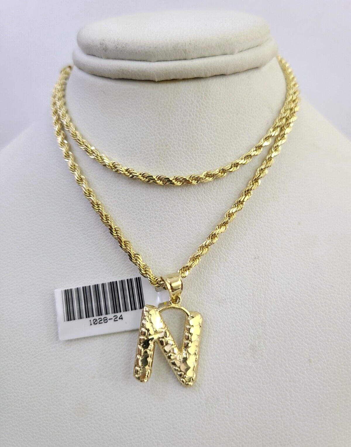 10k Gold Initial N Charm Rope Chain 16"-26" 2.5mm SET Necklace Alphabet Pendant