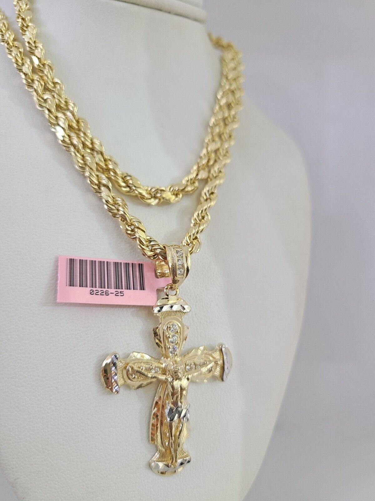14k Gold Rope Chain Necklace Set 6mm Jesus Cross Charm Pendant 18"-28" inch