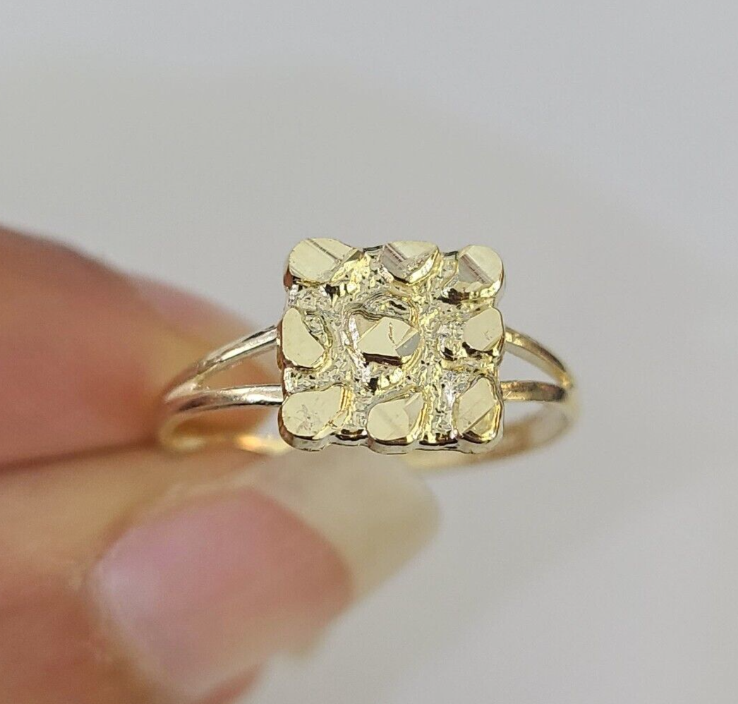 Real 10k Nugget Ring Band Wedding Engagement Women Yellow Gold All Sizes