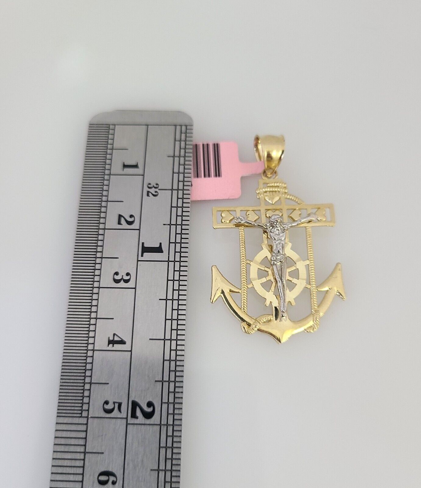 14k Gold Solid Chain Jesus Anchor Pendant Set 14kt Miami Cuban Link 3mm Charm